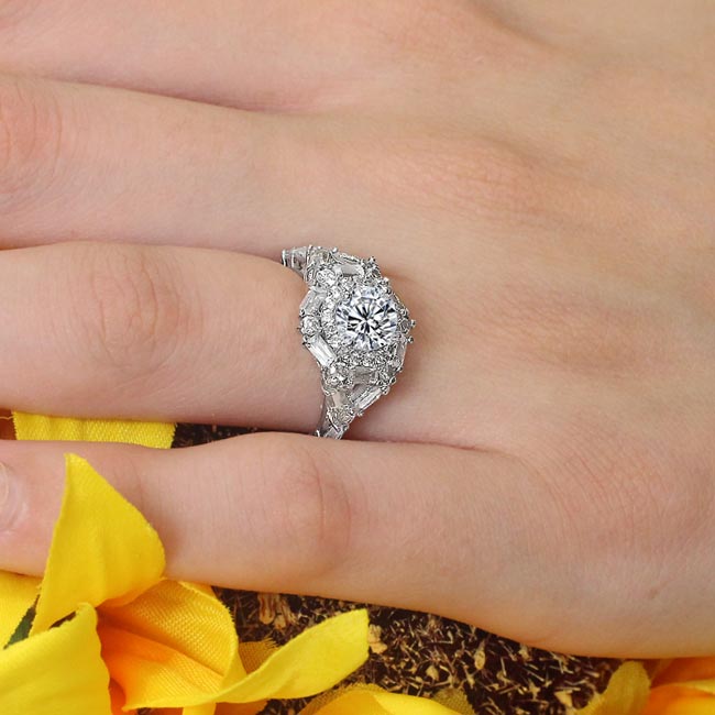 Vintage Baguette Lab Diamond Engagement Ring Image 3