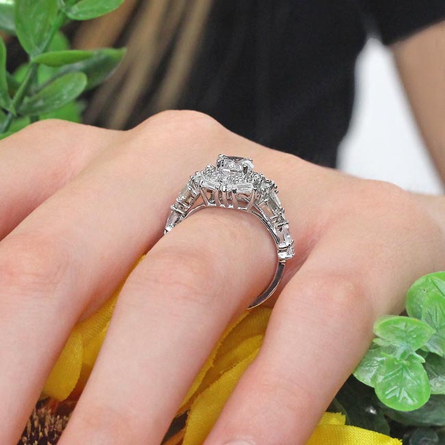 Platinum Vintage Baguette Lab Diamond Engagement Ring Image 5