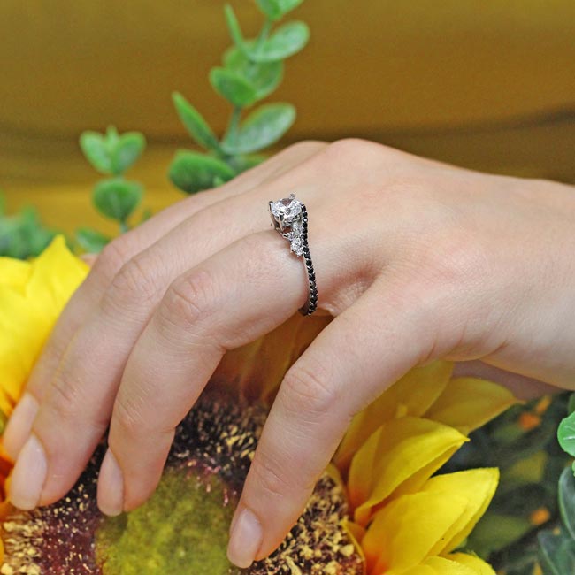  1 Carat Round Lab Diamond Ring With Black Diamond Accents Image 5