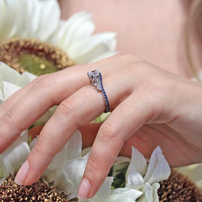  1 Carat Round Diamond Sapphire Accent Ring Image 4