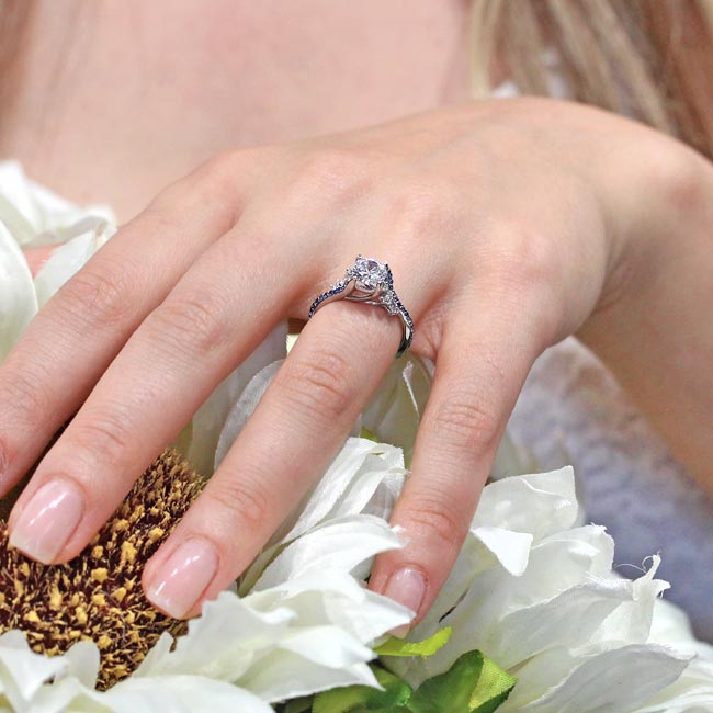  1 Carat Round Diamond Sapphire Accent Ring Image 5