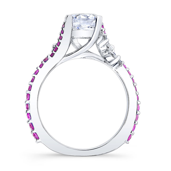  1 Carat Round Diamond Pink Sapphire Accent Ring Image 2