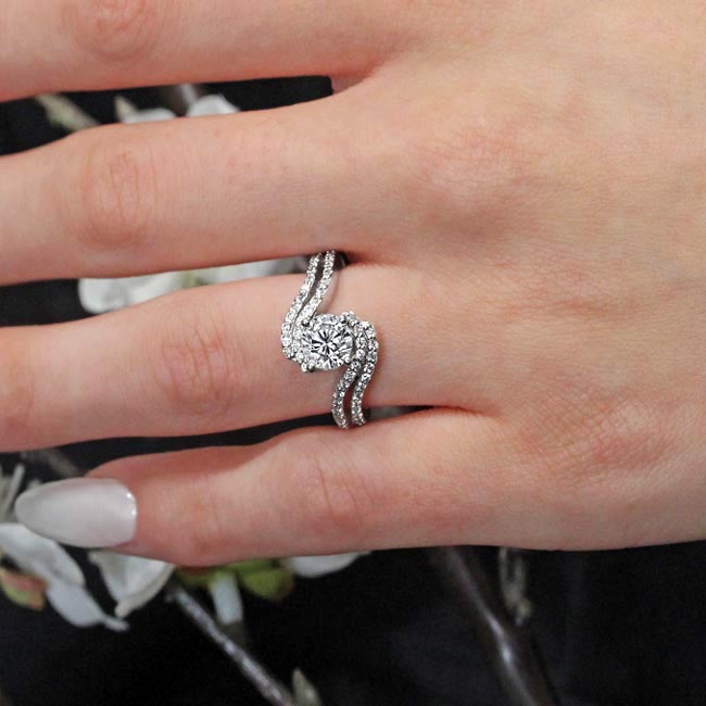 White Gold Swirl Lab Grown Diamond Engagement Ring Image 3