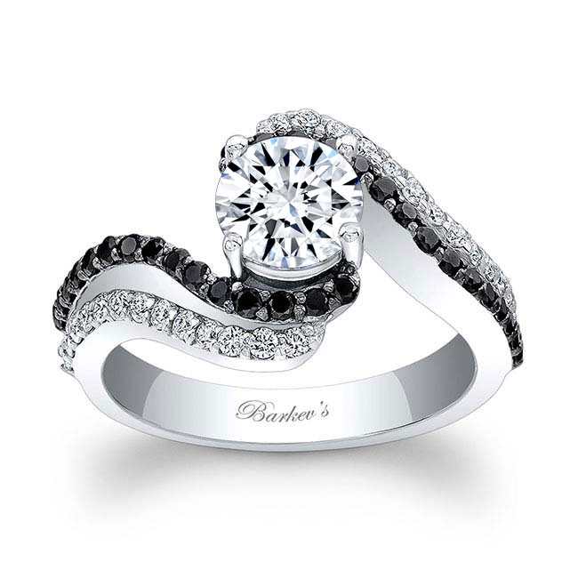  Swirl Black Diamond Accent Moissanite Engagement Ring Image 1