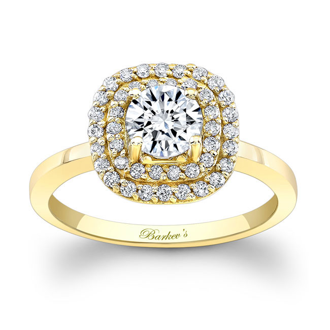  Yellow Gold Double Halo Moissanite Engagement Ring Image 1