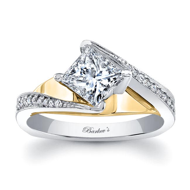  White Yellow Gold 1 Carat Princess Cut Moissanite Engagement Ring Image 1