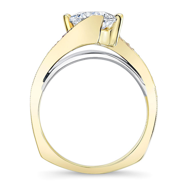  Yellow Gold 1 Carat Princess Cut Moissanite Engagement Ring Image 2