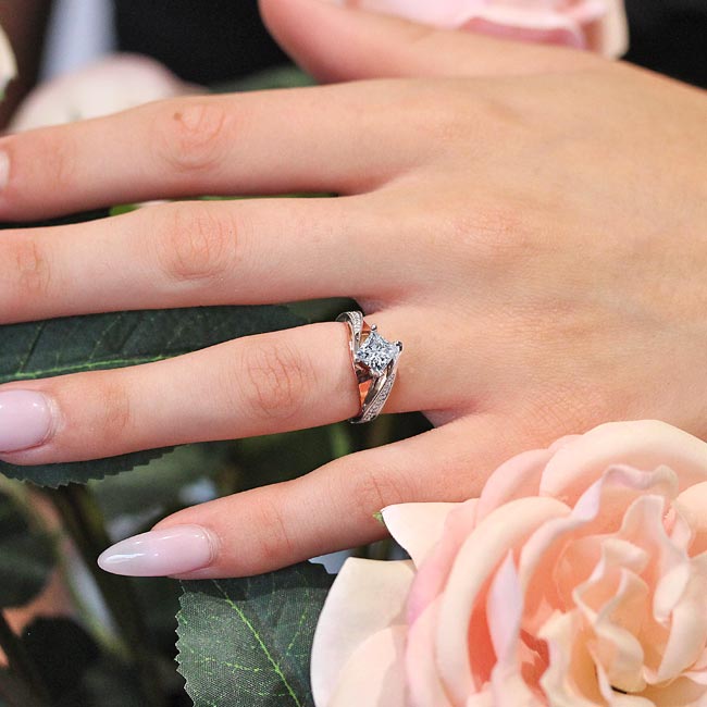  White Rose Gold 1 Carat Princess Cut Moissanite Engagement Ring Image 3