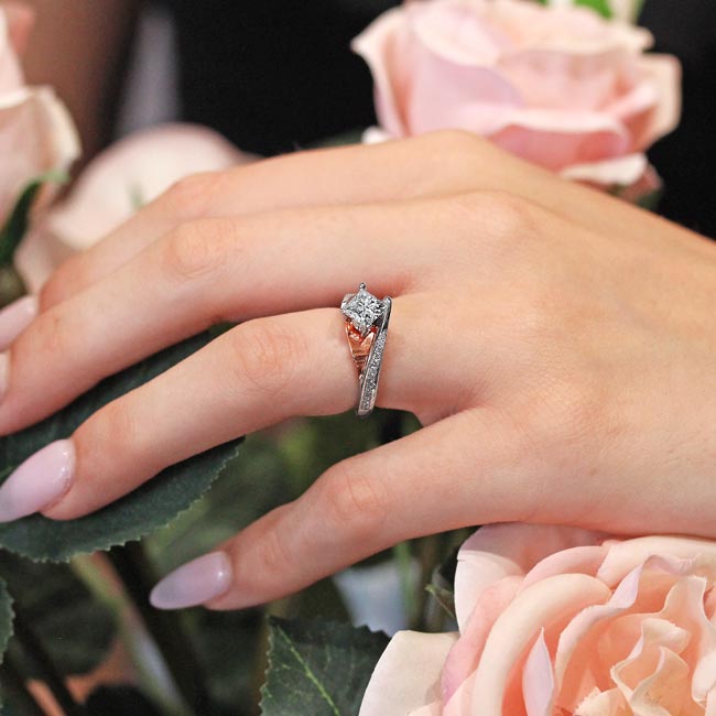  White Rose Gold 1 Carat Princess Cut Moissanite Engagement Ring Image 4
