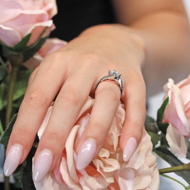  White Rose Gold 1 Carat Princess Cut Diamond Engagement Ring Image 5
