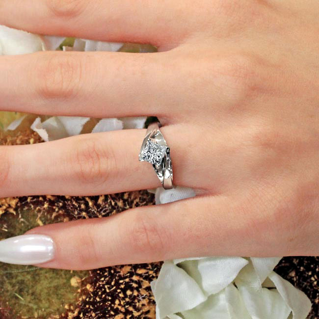 White Gold Solitaire Princess Lab Grown Diamond Ring Image 3
