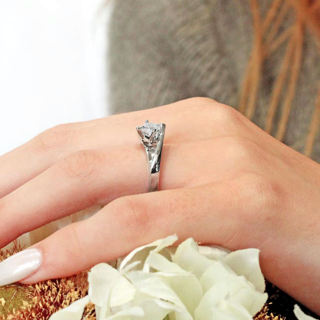 Platinum Solitaire Princess Moissanite Ring Image 4