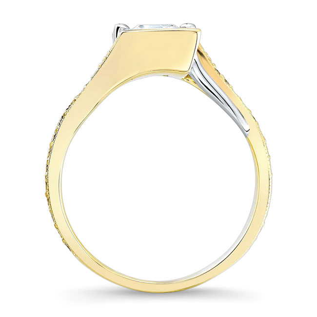 White Yellow Gold Channel Set Princess Cut Moissanite Ring Image 2