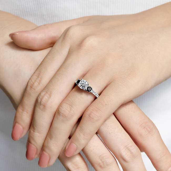  White Gold Black Diamond Accent 3 Stone Ring Image 3