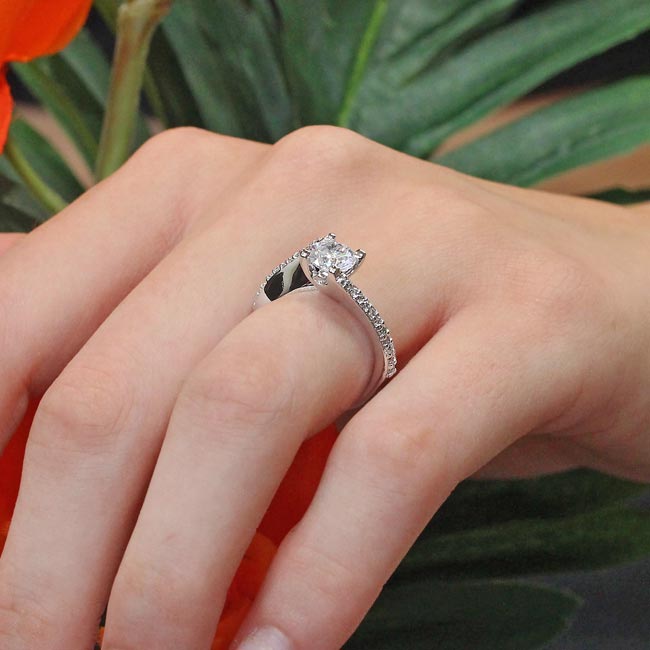Platinum Classic Round Moissanite Engagement Ring Image 5