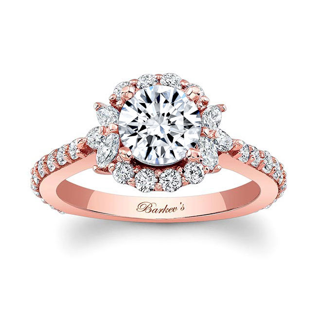 Rose Gold Marquise Halo Moissanite Ring