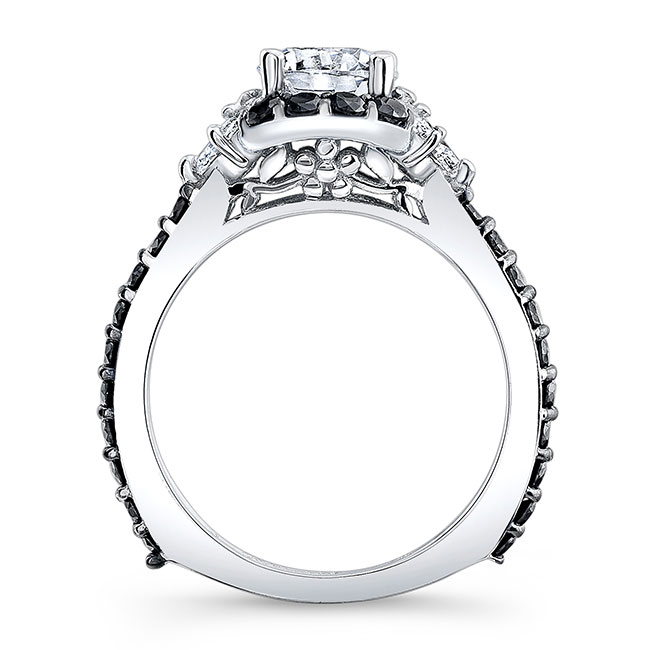  Marquise Halo Black Diamond Accent Moissanite Ring Image 2