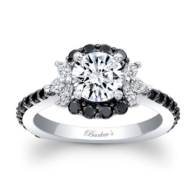 Marquise Halo Black Diamond Accent Ring