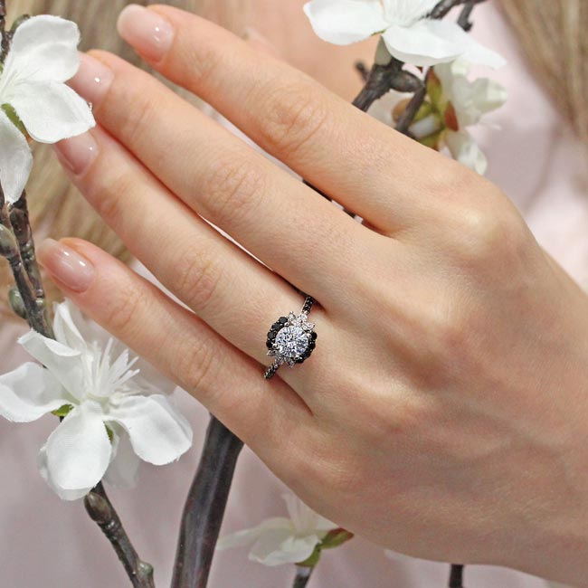  Marquise Halo Black Diamond Accent Moissanite Ring Image 4