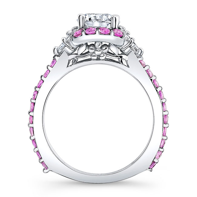  White Gold Marquise Halo Pink Sapphire Accent Ring Image 2
