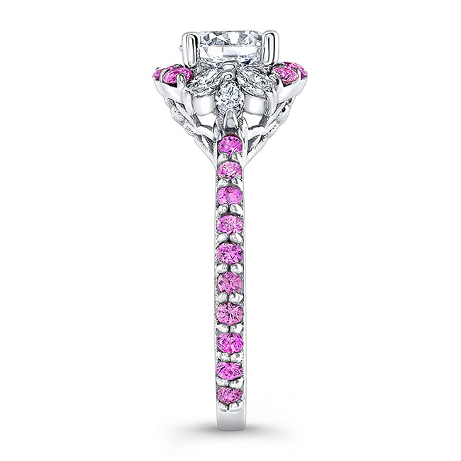  White Gold Marquise Halo Pink Sapphire Accent Ring Image 3