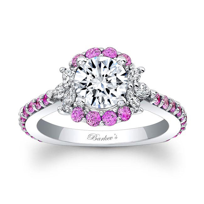  White Gold Marquise Halo Pink Sapphire Accent Ring Image 1