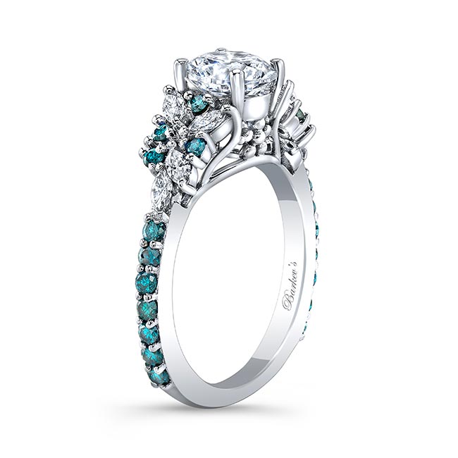  White Gold Vintage Marquise Blue Diamond Accent Engagement Ring Image 2