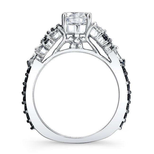 White Gold Marquise Vintage Black Diamond Accent Engagement Ring Image 2
