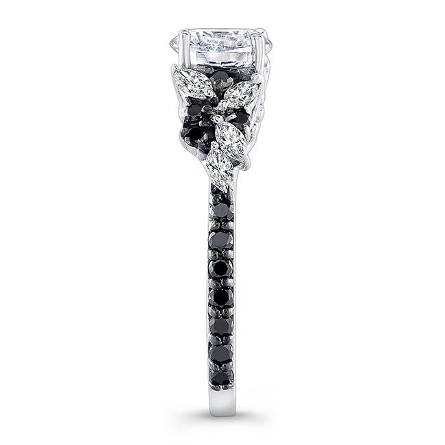 Platinum Marquise Vintage Black Diamond Accent Engagement Ring Image 3