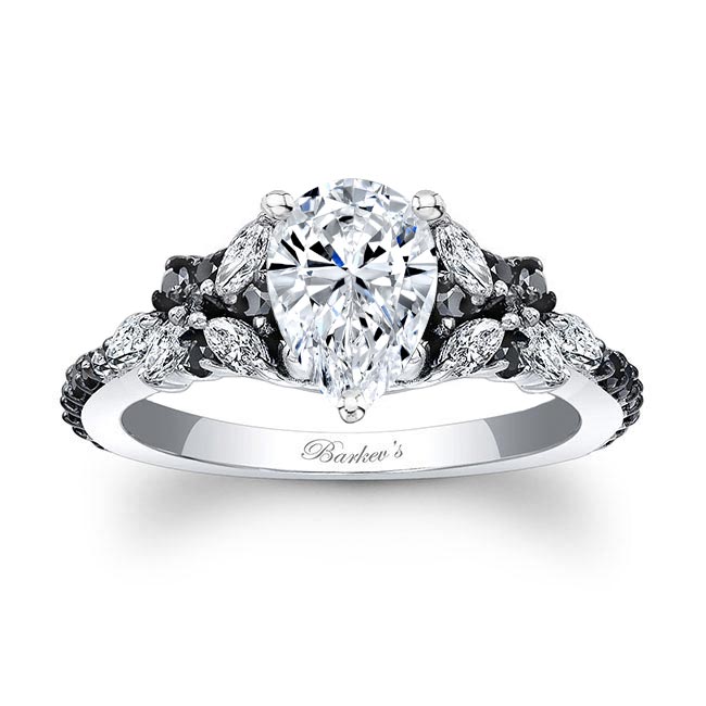 White Gold Pear Shape Vintage Black Diamond Accent Engagement Ring