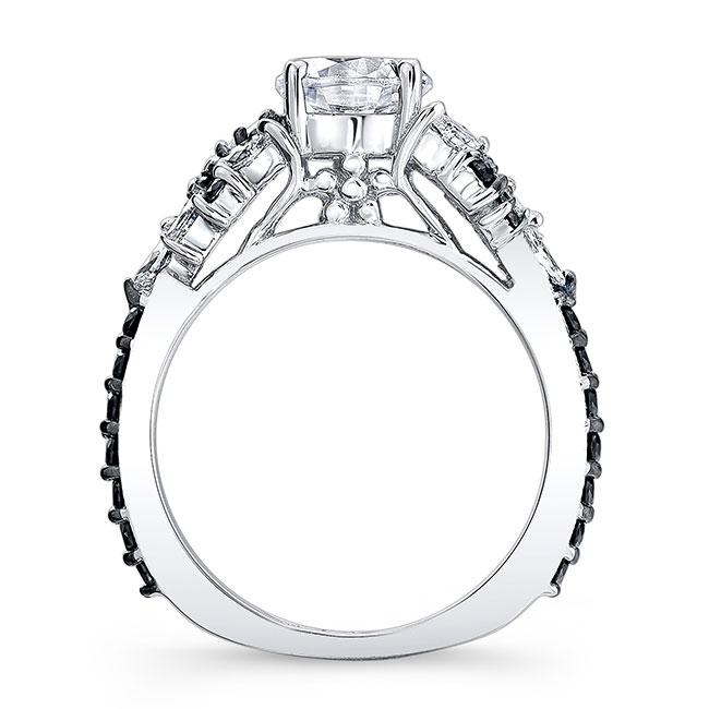  White Gold Vintage Marquise Black Diamond Accent Moissanite Engagement Ring Image 2