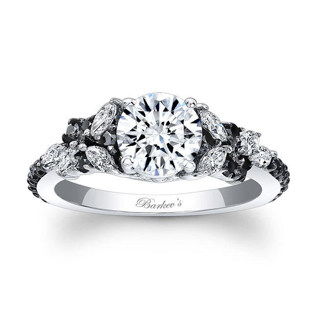 Platinum Vintage Marquise Black Diamond Accent Moissanite Engagement Ring Image 1