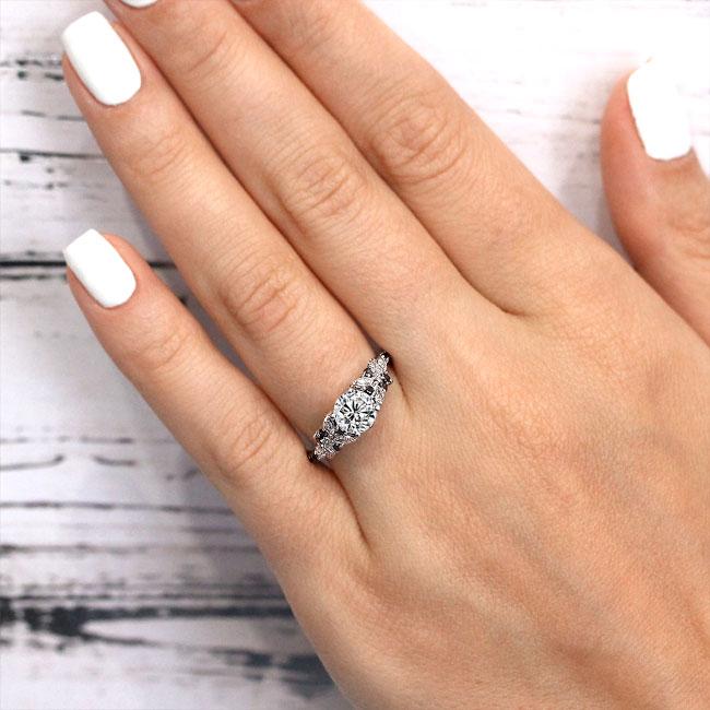  White Gold Vintage Marquise Black Diamond Accent Moissanite Engagement Ring Image 4