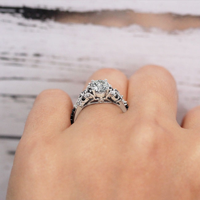 Platinum Vintage Marquise Black Diamond Accent Moissanite Engagement Ring Image 6