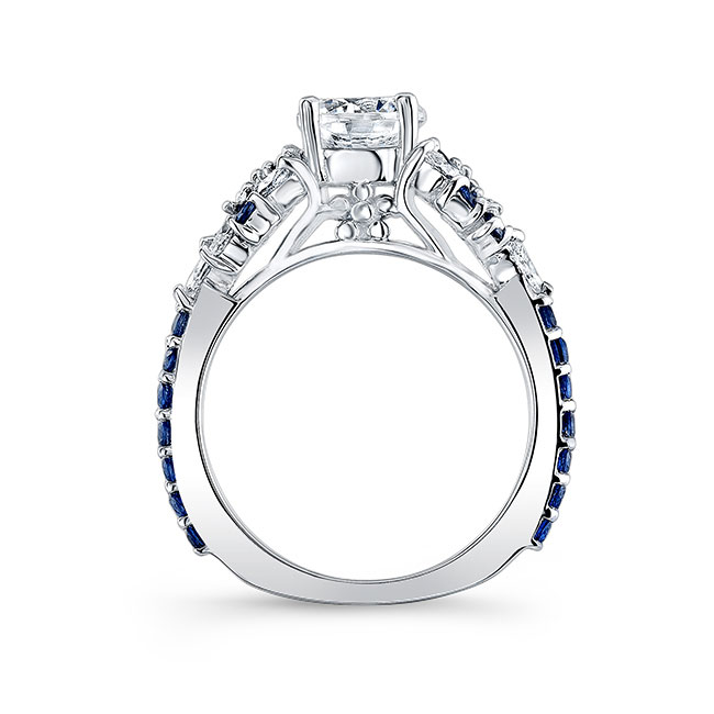  White Gold Vintage Marquise Blue Sapphire Accent Moissanite Engagement Ring Image 5