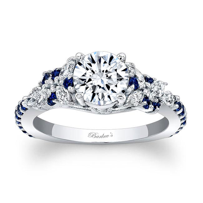 Platinum Vintage Marquise Blue Sapphire Accent Moissanite Engagement Ring Image 4