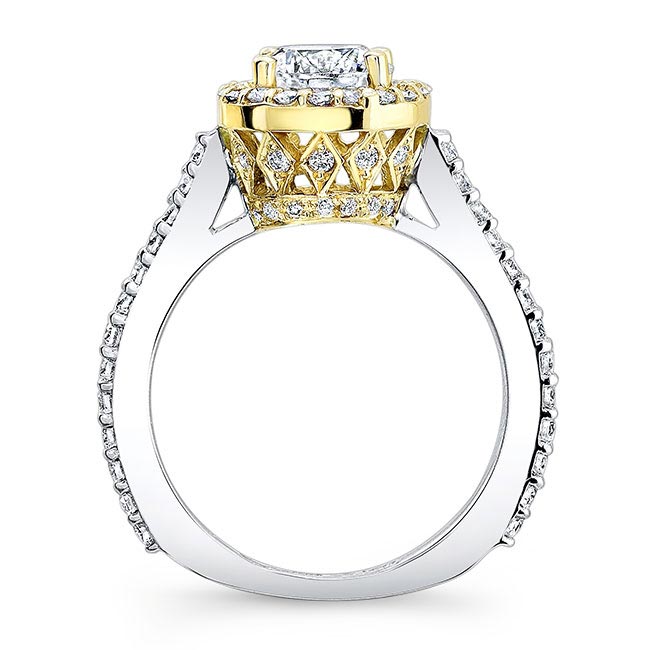 White Yellow Gold Halo Lab Grown Diamond Ring Setting Image 2