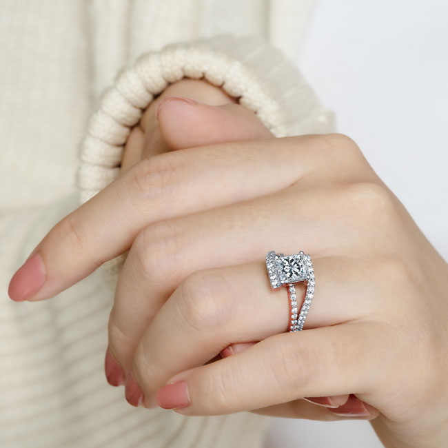  White Rose Gold Split Shank Princess Cut Engagement Ring Image 8