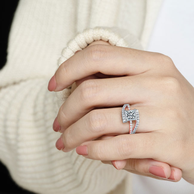  White Rose Gold Split Shank Princess Cut Engagement Ring Image 4