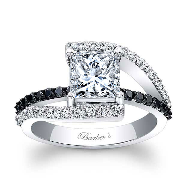  White Gold Black Diamond Accent Split Shank Princess Moissanite Ring Image 1