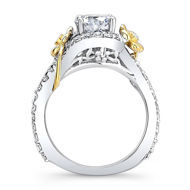  White Yellow Gold Flower Engagement Ring Image 2