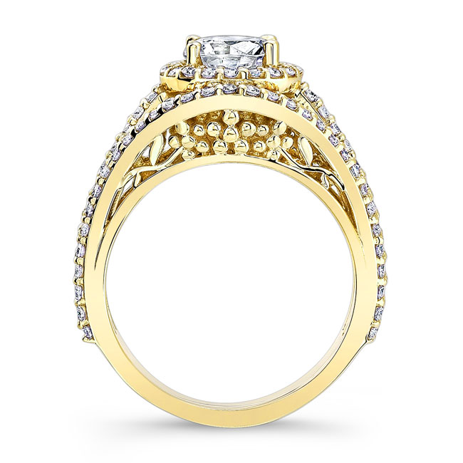  Yellow Gold Halo Moissanite Ring Image 2