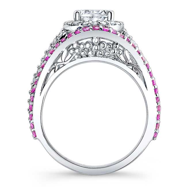  Halo Pink Sapphire Accent Moissanite Ring Image 2