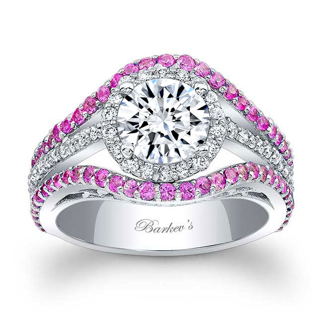  Halo Pink Sapphire Accent Moissanite Ring Image 1
