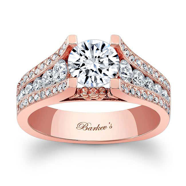 Rose Gold 3 Row Pave Moissanite Ring