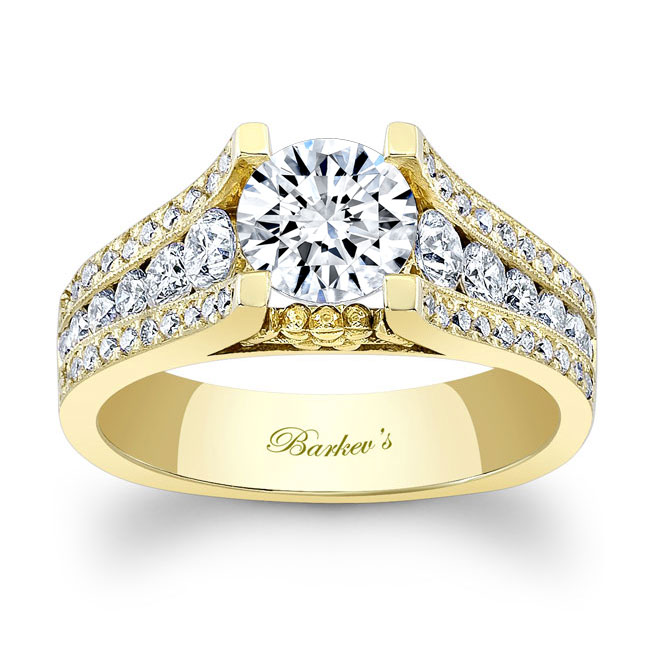 Yellow Gold 3 Row Pave Ring