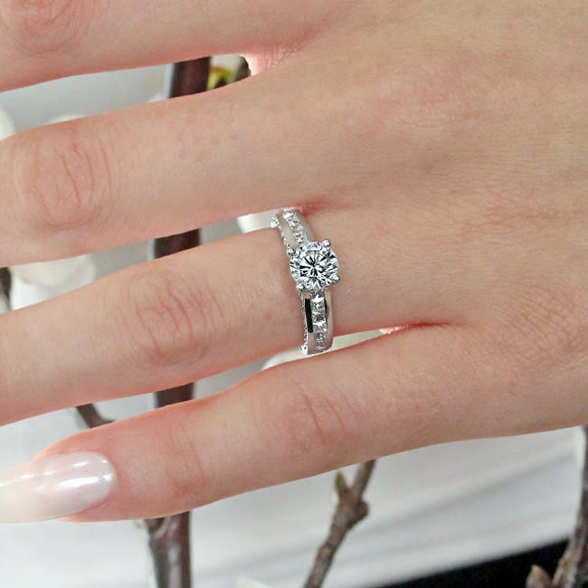 White Gold Round And Princess Cut Lab Diamond Ring Image 3