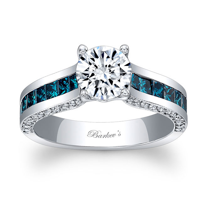  White Gold Round And Princess Cut Blue Diamond Accent Ring Image 1