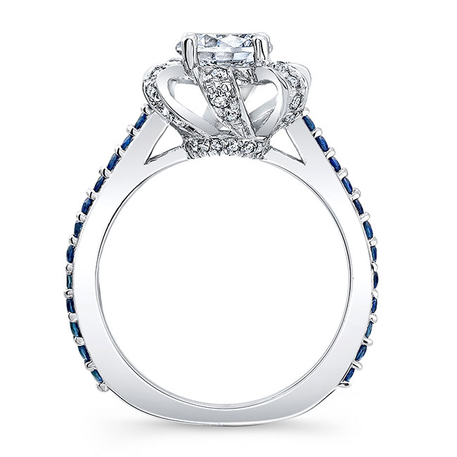  White Gold Ribbon blue Sapphire Accent Moissanite Ring Image 2