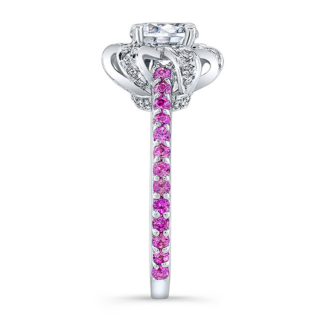  White Gold Ribbon Pink Sapphire Accent Moissanite Ring Image 3
